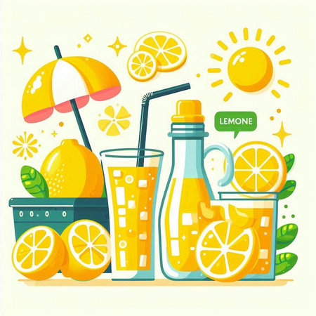 Orange juice in a glass with straws and lemon slices. Vector illustrationのイラスト素材