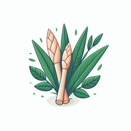 Illustration of asparagus with leaves, isolated on white backgroundのイラスト素材