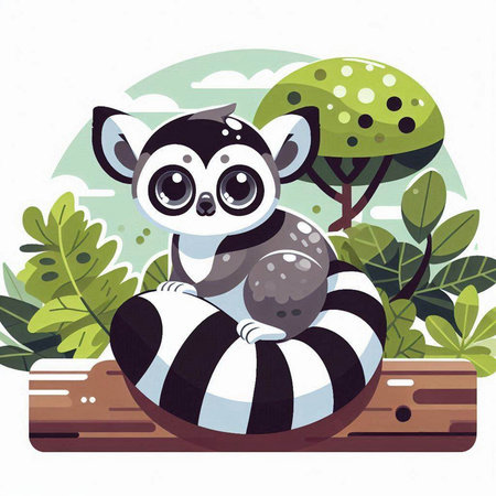 Cute lemur in the garden. Vector illustration in cartoon style.のイラスト素材