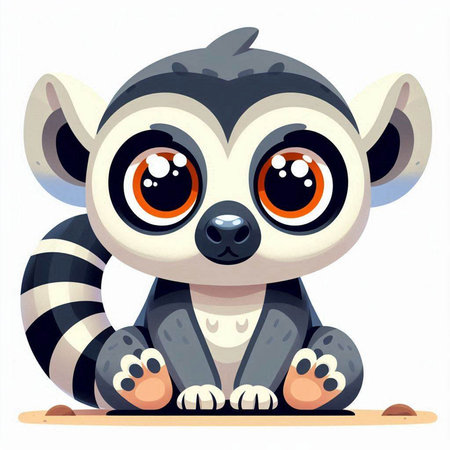 Cartoon cute lemur sitting on the floor. Vector illustration.のイラスト素材