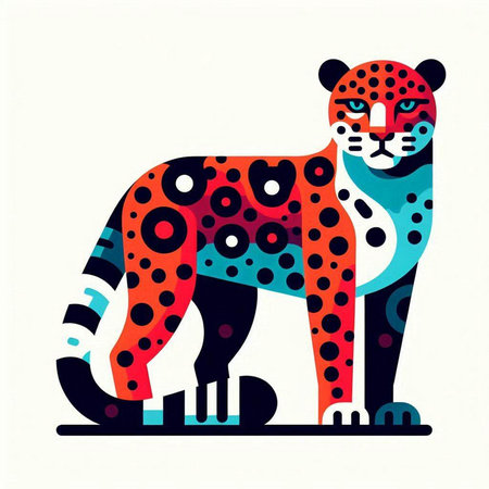 Vector illustration of stylized leopard on a white background. Flat style.のイラスト素材
