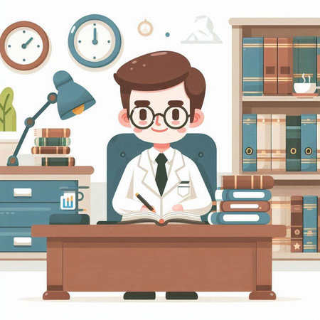 Businessman in the office. Vector illustration in flat cartoon style.のイラスト素材