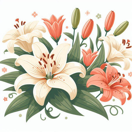 Bouquet of lilies on a white background. Vector illustration.のイラスト素材