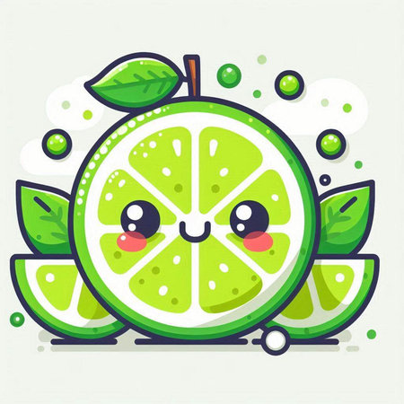 Cute lime fruit character. Vector illustration in flat cartoon style.のイラスト素材
