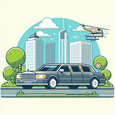 Vector illustration of a limousine on the background of the cityのイラスト素材
