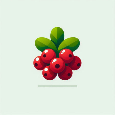 Cranberry vector icon. Red berry with green leaves.のイラスト素材