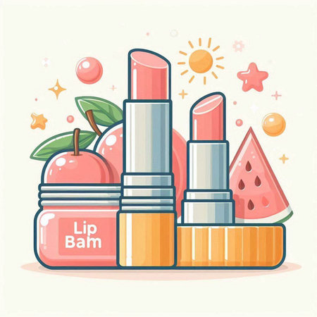 Set of lipsticks and watermelon. Flat style vector illustration.のイラスト素材