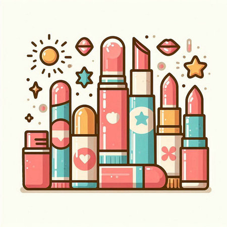 Vector illustration of a set of lipsticks in pastel colors.のイラスト素材