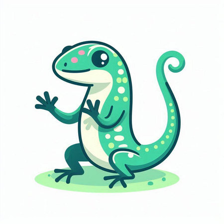 Cute green lizard on a white background. Vector illustration in cartoon style.のイラスト素材