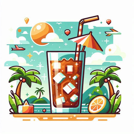 Cocktail on the beach. Vector illustration in flat style.のイラスト素材