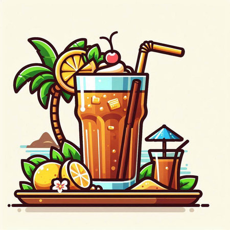 Cocktail on the beach, vector illustration. Vector illustration.のイラスト素材