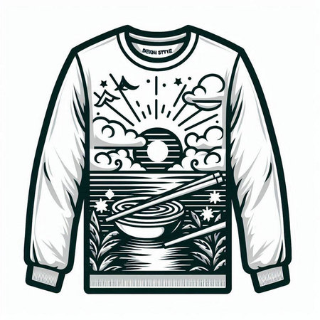 Illustration of a t-shirt with the image of the sun, clouds, stars and the moonのイラスト素材