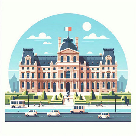 Town Hall building in Vienna, Austria. Vector illustration in flat styleのイラスト素材