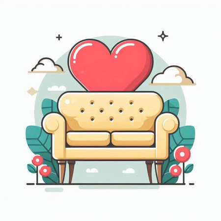 Sofa with heart. Vector illustration in flat cartoon style.のイラスト素材