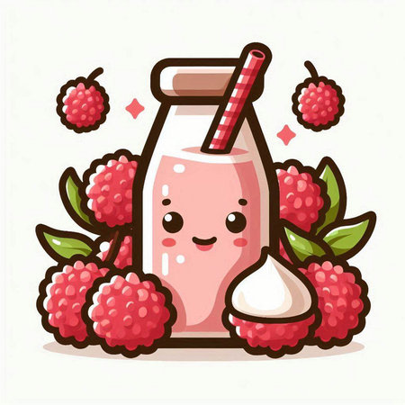 Raspberry smoothie in a bottle with a straw. Vector illustration.のイラスト素材