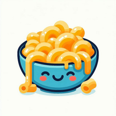 Cute and kawaii macaroni in bowl. Vector illustration.のイラスト素材