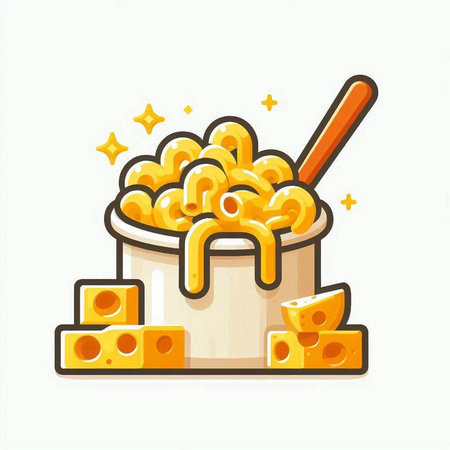 Piece of cheese in a bucket with a spoon. Vector illustration.のイラスト素材