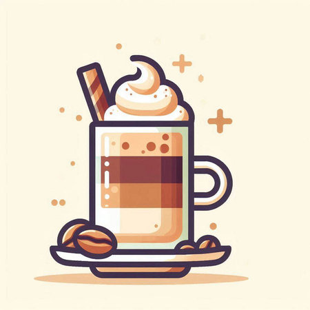 Coffee cup with whipped cream and coffee beans. Vector illustration.のイラスト素材