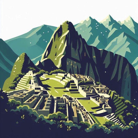 Ancient city of Machu Picchu, Peru. Vector illustration.のイラスト素材
