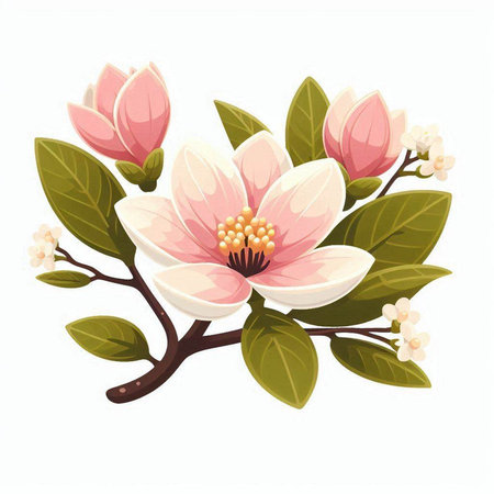Magnolia flowers on white background. Vector illustration for your design.のイラスト素材