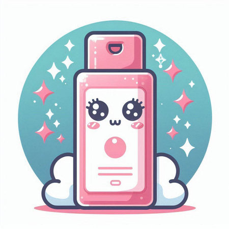 Cosmetic bottle with cute kawaii face. Vector illustration.のイラスト素材