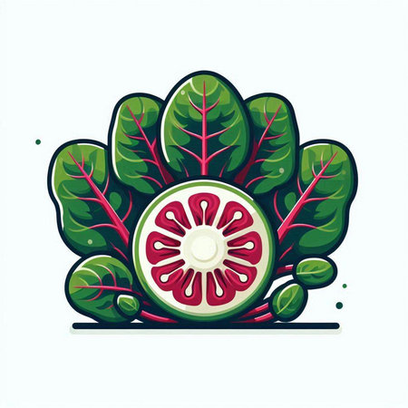 Vector illustration of red beetroot with green leaves isolated on white background.のイラスト素材