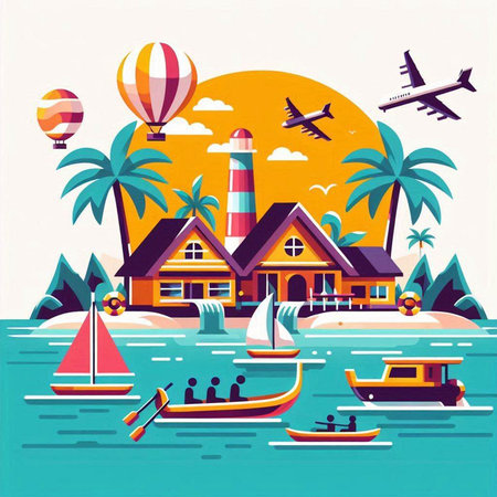 Vacation and travel concept. Vector illustration in flat style.のイラスト素材