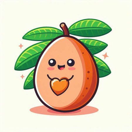 Cute kawaii mango fruit character with heart vector illustration.のイラスト素材