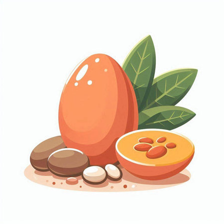 Easter eggs with leaves and stones isolated on white background. Vector illustration.のイラスト素材