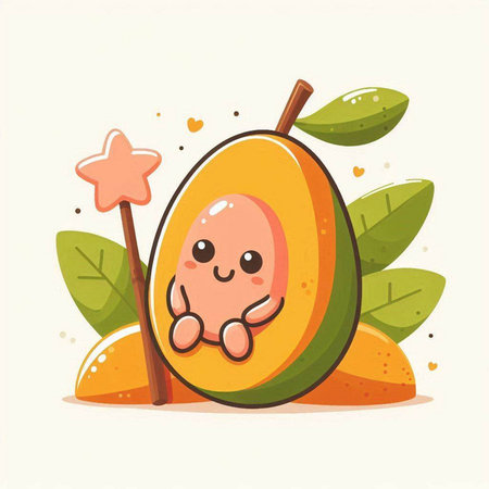 Avocado fruit character. Cute cartoon style. Vector illustration.のイラスト素材
