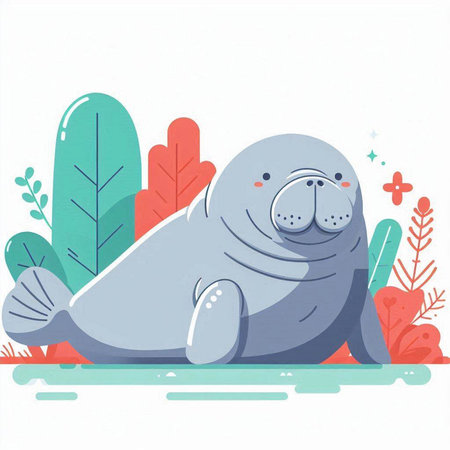 Cute seal on a background of nature. Vector illustration in cartoon style.のイラスト素材