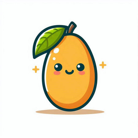 Cute cartoon mango character isolated on white background. Vector illustration.のイラスト素材