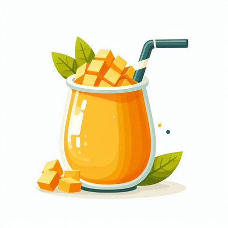 Orange smoothie in a glass with a straw. Vector illustration.のイラスト素材