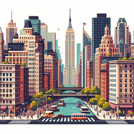 New York City, USA. Skyscrapers and streets. Vector illustration.のイラスト素材