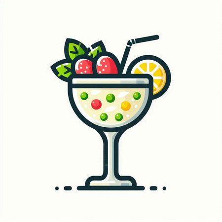 Cocktail with strawberries, lemon and mint. Vector illustration.のイラスト素材
