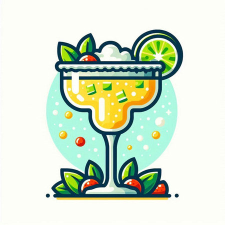 Cocktail with lime and mint. Vector illustration in flat styleのイラスト素材