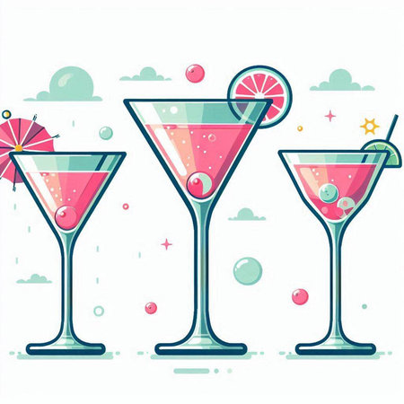 Cocktails on a white background, vector illustration in flat styleのイラスト素材