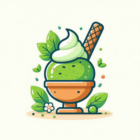 Ice cream vector illustration. Ice cream in a bowl with ice cream stick and waffle cone.のイラスト素材