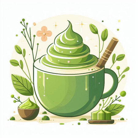 Cup of matcha latte or matcha latte. Vector illustration.のイラスト素材