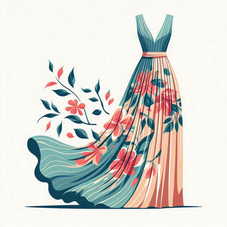 Beautiful wedding dress with floral pattern. Vector illustration for your designのイラスト素材
