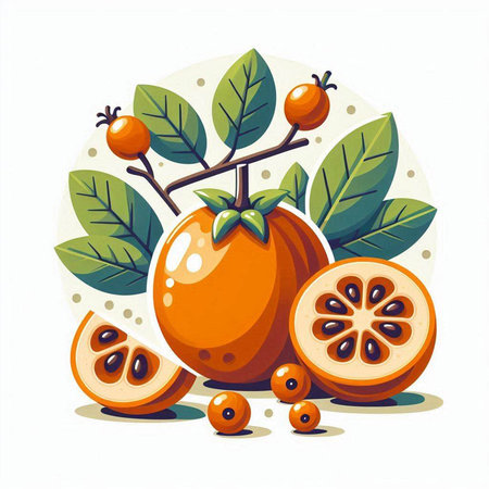 Orange fruit with leaves and berries on white background. Vector illustration.のイラスト素材