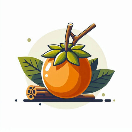 Ripe persimmon on a white background. Vector illustration.のイラスト素材