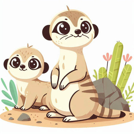 Cute meerkat family. Vector illustration for your design.のイラスト素材