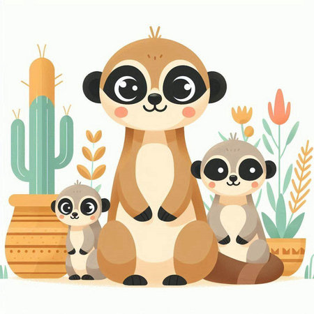 Cute cartoon meerkat family. Vector illustration for your designのイラスト素材