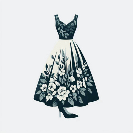 Fashionable woman's dress with floral ornament. Vector illustration.のイラスト素材