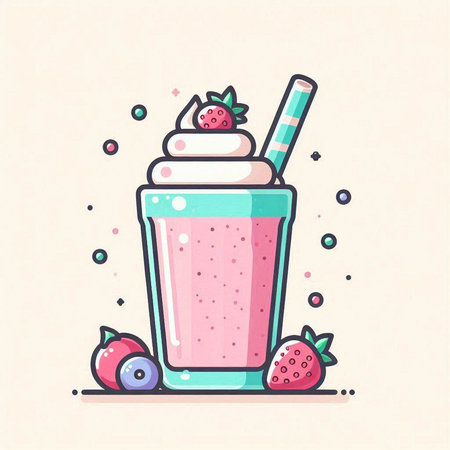 Strawberry milkshake with whipped cream. Vector illustration.のイラスト素材