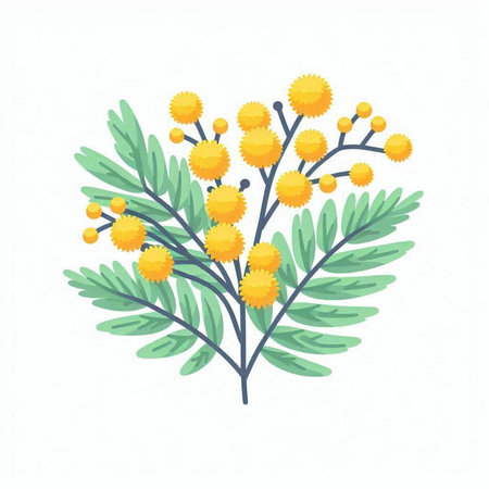 Mimosa flowers on white background. Vector illustration in flat style.のイラスト素材