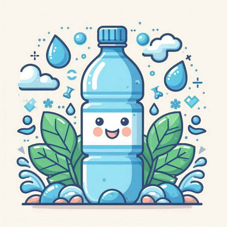 Vector illustration of a bottle of water with a cute cartoon character.のイラスト素材
