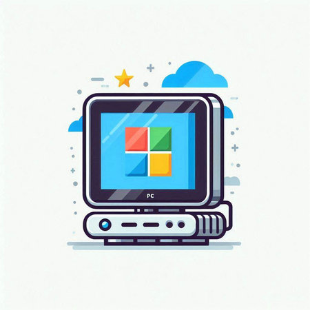 Laptop with colored squares on the screen. Flat vector illustration.のイラスト素材