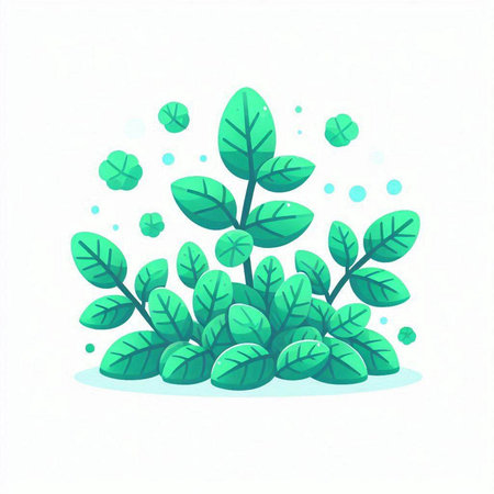 Green leaves on white background. Vector illustration in flat cartoon style.のイラスト素材